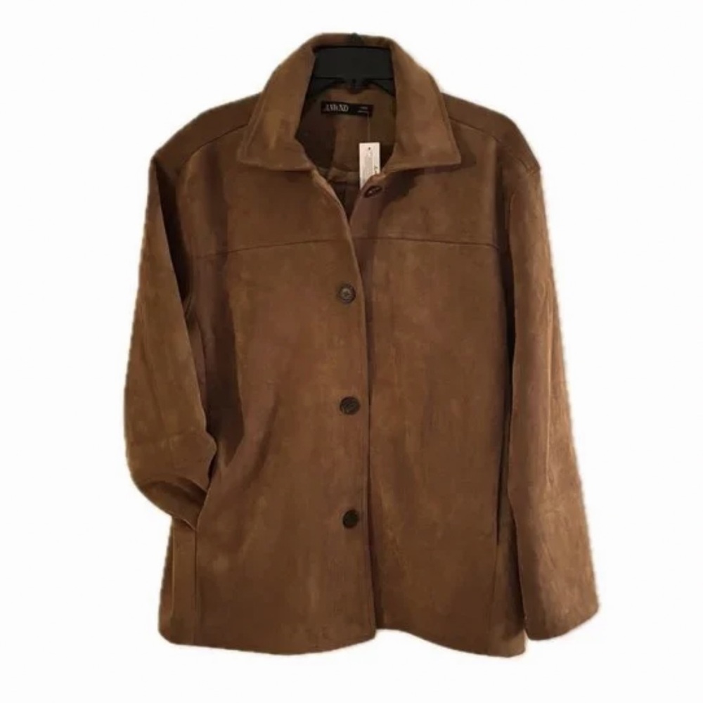 ANWND Women's Brown Faux Suede Boxy Shirt Jacket Sz M